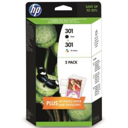 hp 301 Ink Cartridge, Black, Tri-Colour 2 Pack, J3M81AE
